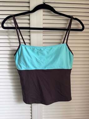 Nautica Vintage Teal and Brown Colorblock Tankini Swim Top